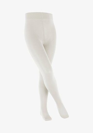 Witte, ondoorzichtige leggings met een gladde textuur en een brede, elastische tailleband. Ontworpen met een getailleerde pasvorm en zonder zichtbare patronen of accenten.
