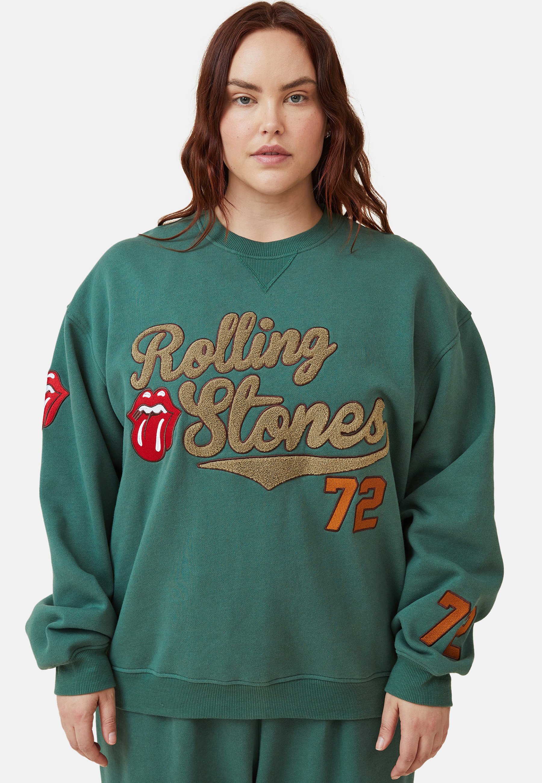 Cotton On CURVE ROLLING STONES CREW LCN BR ROLLING STONES 1972 SCHOLAR -  Sweatshirt - lcn br rolling stones scholar green/green - Zalando.de