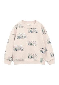 Felpa beige per bambini con stampa a tutto campo dei personaggi dei Peanuts in nero e verde, con polsini e orlo a costine.