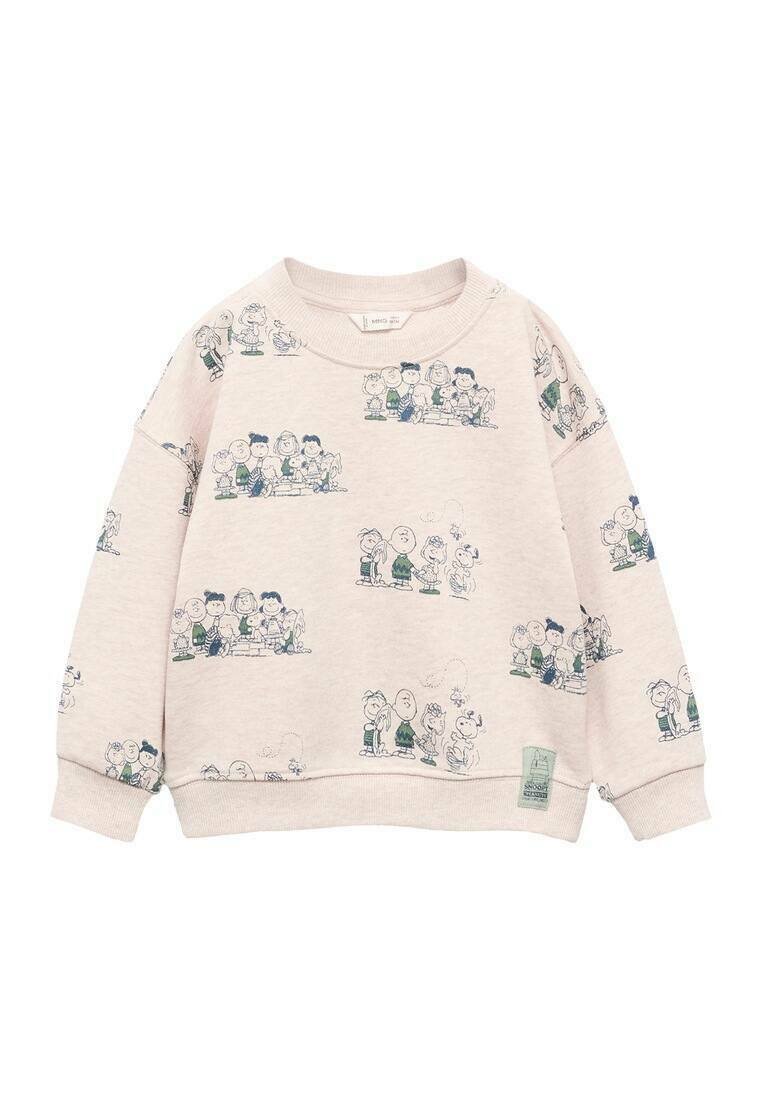 Felpa beige per bambini con stampa a tutto campo dei personaggi dei Peanuts in nero e verde, con polsini e orlo a costine.