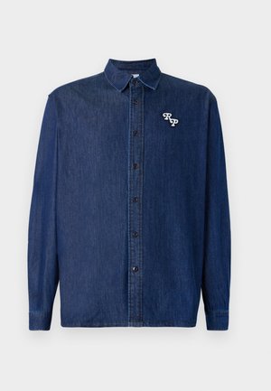 Tummansininen farkkupaita pitkähihaisena, jossa on napitettava etuosa ja vasemmassa rinnassa tyylitelty RP-logoe brodeerattuna.