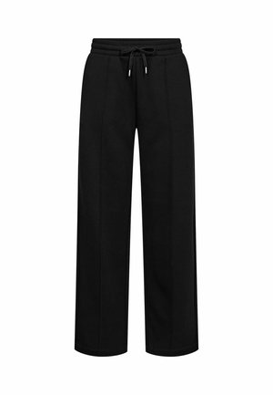Pantaloni sportivi neri realizzati in tessuto morbido, caratterizzati da un design con gamba ampia, una vita elastica con cordoncino e cuciture laterali discrete.
