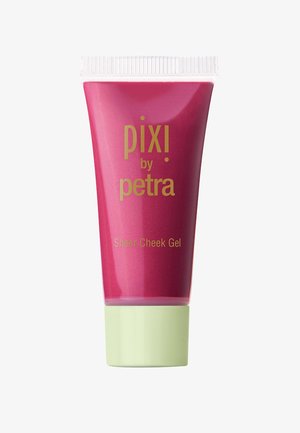 Pixi by Petra Sheer Cheek Gel i en gennemsigtig tube. Lys pink gel med en lys grøn kappe. Det gyldne tekst viser brandet og produktnavnet.