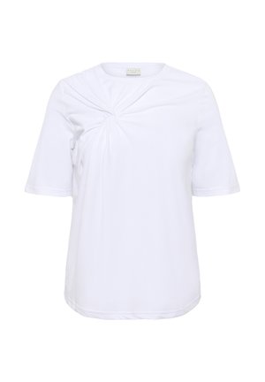 Camiseta blanca de manga corta hecha de algodón suave, con un detalle retorcido en la parte frontal para añadir textura y un ajuste relajado.