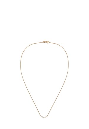 Collier à chaîne en or délicate avec cinq petits diamants ronds disposés en ligne au centre et un fermoir à ressort.