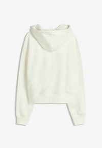Weißer, geschnittener Hoodie mit langen Ärmeln und gerippten Bündchen, von hinten auf einem schlichten, hellen Hintergrund gezeigt.