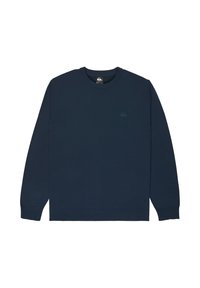 Marineblå crewneck-trøje lavet af blødt stof. Har ribstrikkede manchetter og kant, med en lille logoakcent på brystet. Klassisk pasform.