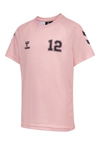 Rosa kortärmad sportskjorta med en texturerad mönster, med en svart "12" på framsidan och svarta detaljer på ärmarna.