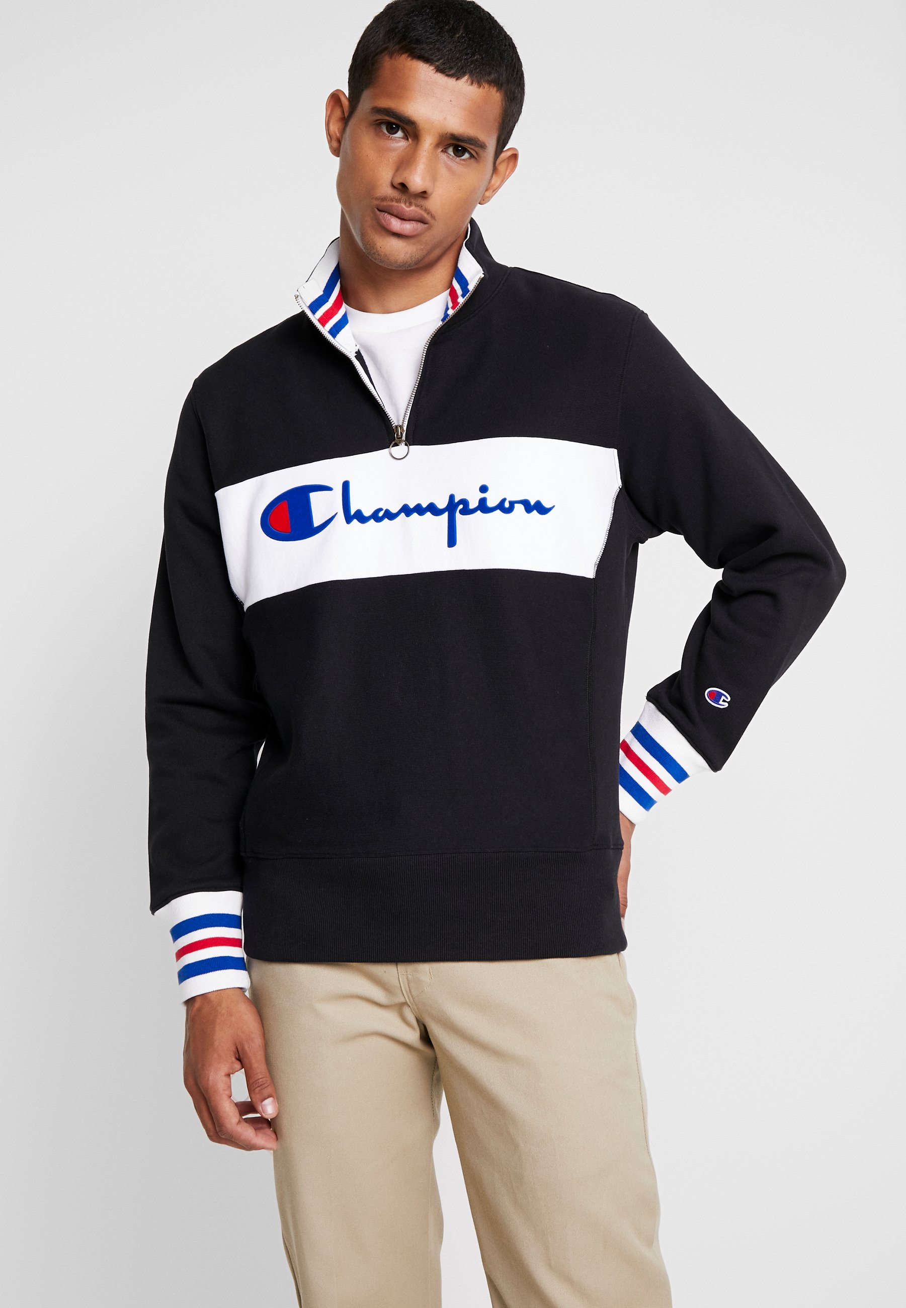 Champion Reverse Weave BIG SCRIPT HALF ZIP Sweatshirt Champion HALF ZIP Sweatshirt blackschwarz Zalando.at