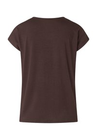 Braunes kurzärmliges T-Shirt mit rundem Ausschnitt und einer glatten, weichen Textur. Die Rückansicht zeigt ein einfaches Design ohne Muster.