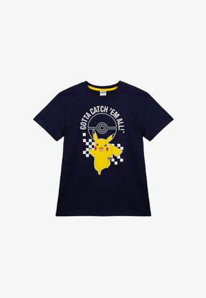 Navy cotton T-shirt featuring a graphic of Pikachu with a Pokéball design. Text reads "Gotta Catch 'Em All!" in white above the design.