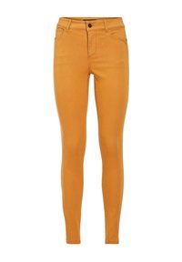 Slim-fit, high-waisted jeans in mustard yellow. Crafted from smooth, stretchy fabric with five pockets and a single button closure.