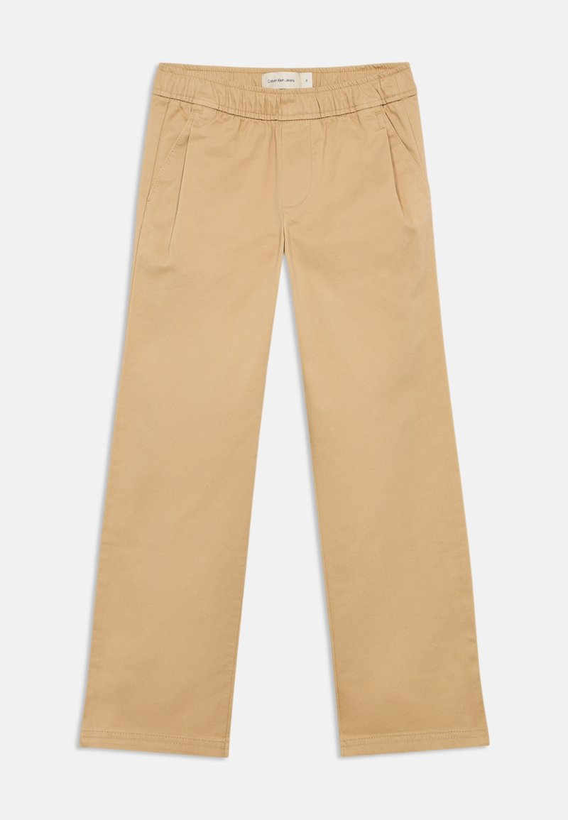 Krakšķīgi beigu kokvilnas auduma bikses ar elastīgu jostasvietu, taisnu kāju dizainu un sānu kabatām funkcionalitātei. Gluda tekstūra un ikdienišķs stils.