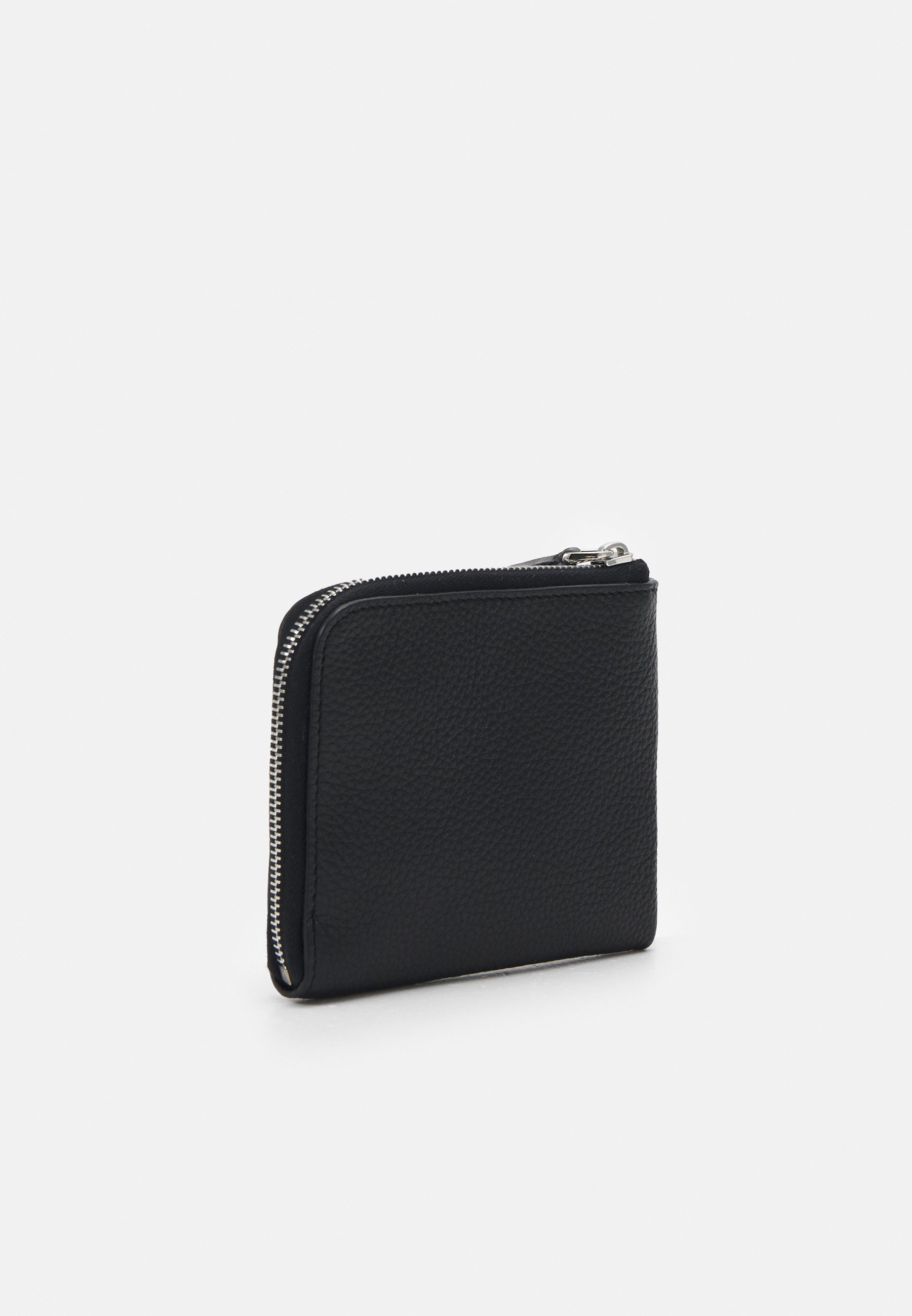 [Marni] Logo Zip Around Wallet-Black / ☆送料込☆ Black leather zip-around compact wallet with raised Marni