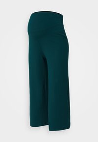 Tealzebrune ribbede vide benmorsbukser med højt strækbånd designet til at støtte en gravid mave.