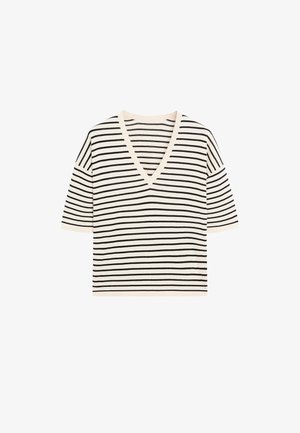Massimo Dutti STRIPED V-NECK - T-shirt print - dark blue
