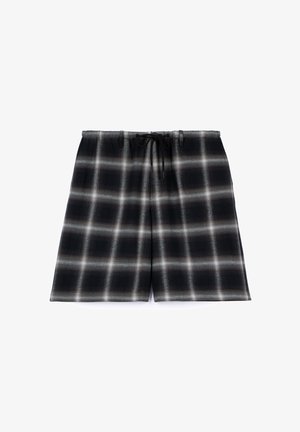 Shorts a scacchi neri e grigi con vita regolabile, caratterizzati da una morbida texture e un design comodo. Ideali per un abbigliamento informale.