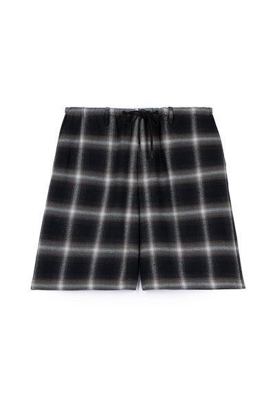 Shorts a scacchi neri e grigi con vita regolabile, caratterizzati da una morbida texture e un design comodo. Ideali per un abbigliamento informale.