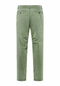 Groene corduroy broeken met een gestructureerde afwerking, een rechte snit, twee achterzakken en knoopaccenten. Voorzien van een standaard tailleband.