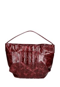 Borsa in pelle bordeaux con finitura lucida, caratterizzata da dettagli plissettati e una singola tracolla. Design interno morbido e spazioso.