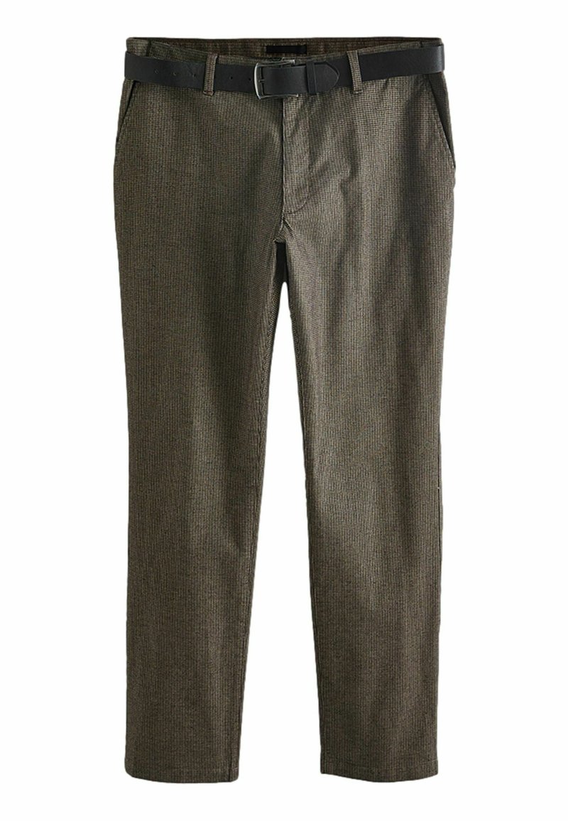 Next BELTED SLIM FIT - Vászonnadrágok - brown micro check