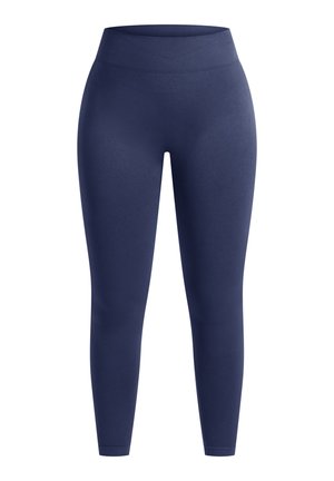 Marineblå højtaljede leggings med en bred elastisk talje og et glat, tætsiddende design.