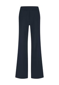 Marineblauwe wijde broek met een elastische tailleband, vervaardigd uit zachte stof, met een gladde textuur en zonder zichtbare zakken of versieringen.