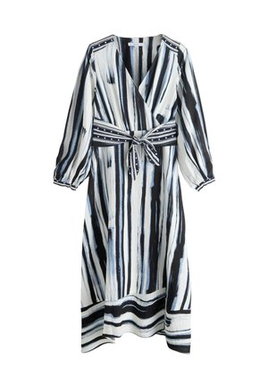 TALL FIT - V-NECK  WAIST LONG SLEEVE MIDI   - Nappali ruha - navy and ecru stripe