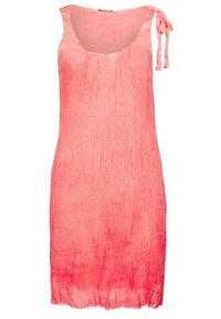 Abito ombre rosa con scollo a barca e spalline regolabili. Tessuto leggero e testurizzato con un design fluido e orlo irregolare.