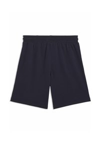 Shorts en coton bleu marine avec taille élastique, coupe décontractée et texture lisse ; ourlets et coutures soigneusement finis.