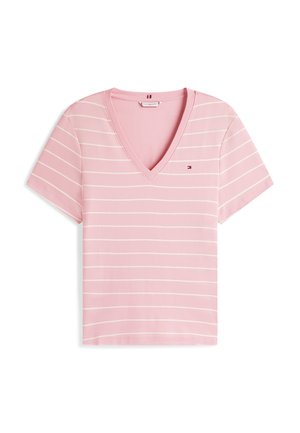 Tommy Hilfiger Curve, CURVE FLAG EMBROIDERY V-NECK SLIM T-SHIRT - T-Shirt basic - bonita pink/ecru