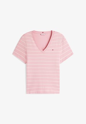 Tommy Hilfiger Curve, CURVE FLAG EMBROIDERY V-NECK SLIM T-SHIRT - T-Shirt basic - bonita pink/ecru