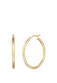 Boucles d'oreilles créoles couleur or avec une finition lisse et brillante. Forme ronde avec un fermoir réglable pour une fermeture sécurisée.
