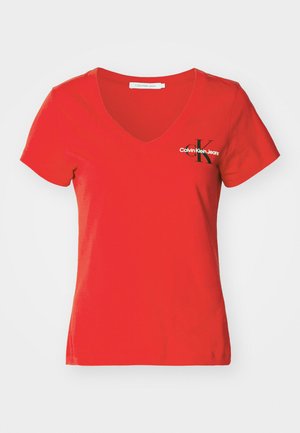 Calvin Klein Jeans MONOLOGO V NECK TEE - T-shirt con stampa - candy apple