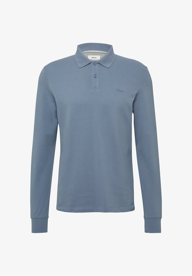 Pika pika varrukatega polosärk helesinisest tekstuurkangast; omab nööpidega avamist, ribakäiseid ja väikest logo rinnal.