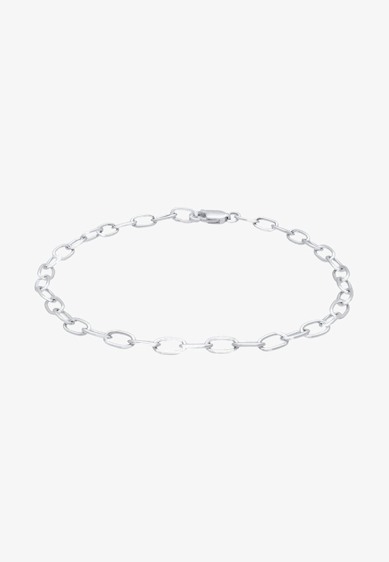 Silberne Kettenarmband mit länglichen ovalen Gliedern, einem sicheren Verschluss und einer glatten, polierten Oberfläche.