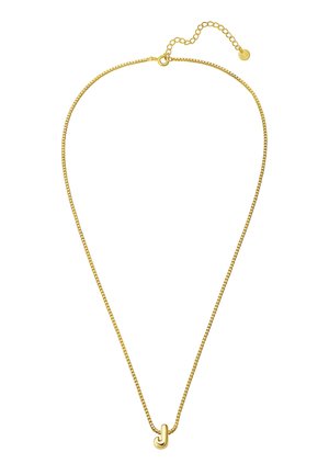 Collier en or avec un pendentif "J" lisse et courbé. Comprend une chaîne fine et délicate, ainsi qu'un fermoir réglable avec des maillons d'extension.