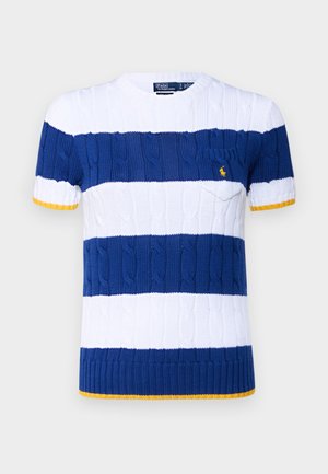 Polo Ralph Lauren CREW CABLE STRIPE - Trükipildiga T-särk - white/blue yacht
