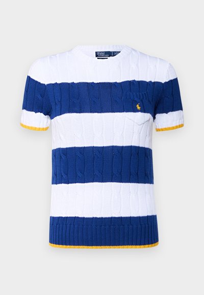 Polo Ralph Lauren CREW CABLE STRIPE - Nyomott mintás póló - white/blue yacht