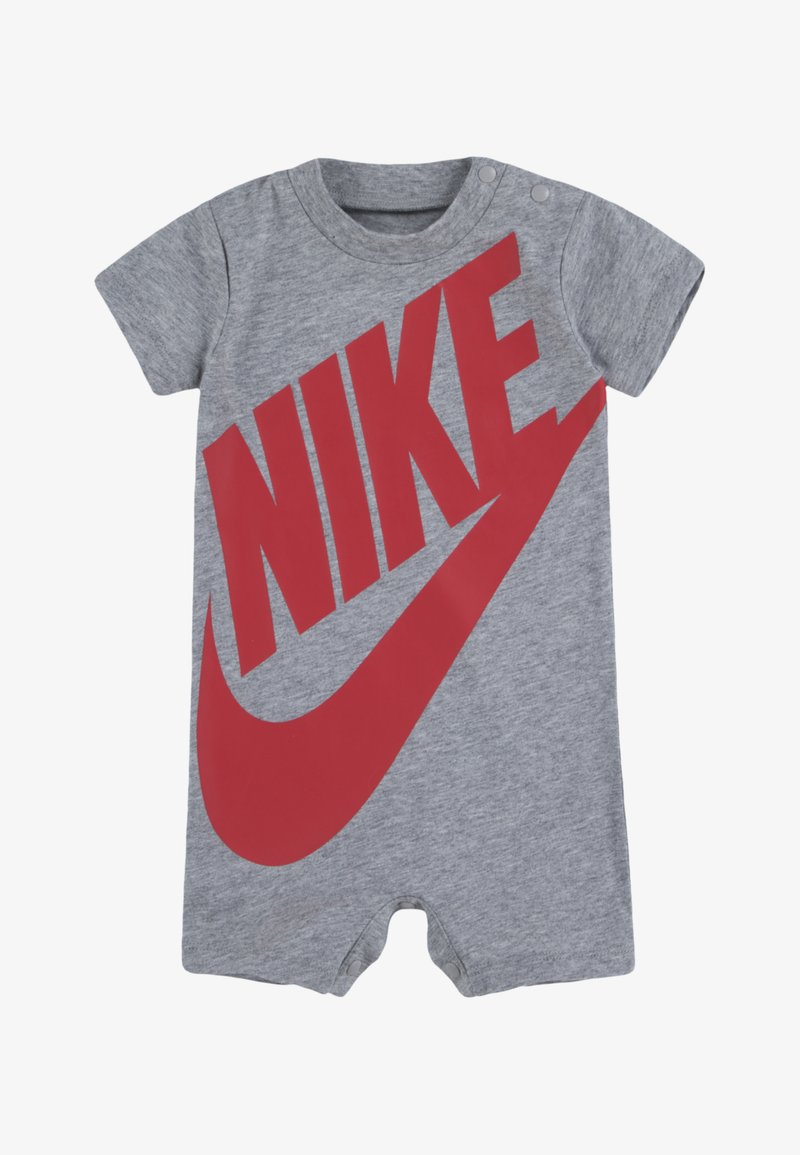 Body en coton gris avec manches courtes et col rond, orné d'un grand logo Nike rouge sur le devant. Fermetures à pression à l'épaule.