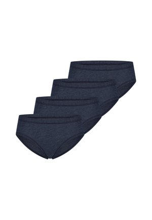 Fire mørkegrå bomuldsunderbukser til kvinder, arrangeret i en forskudt stak på en hvid baggrund.