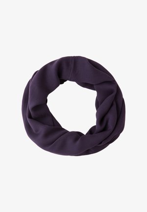 Écharpe infinie en tissu violet foncé, texture douce, bouclée en forme circulaire sur un fond blanc.