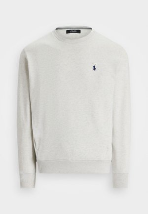 Lichtgrijze sweatshirt van een katoenmix, voorzien van een ronde hals, lange mouwen en een marineblauw logo geborduurd op de borst.