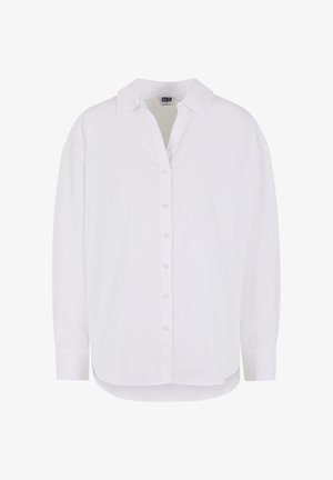 Witte blouse met lange mouwen van katoen, met een knoopsluiting aan de voorkant, klassieke kraag en afgeronde zoom. Deze blouse heeft een relaxte pasvorm en heeft geen patronen.