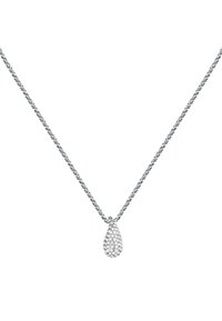 Collana in argento con pendente a goccia decorato con strass rotondi trasparenti, creando un effetto testurizzato e scintillante.