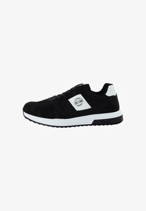 Czarno-białe niskie sneakersy z cholewką z siateczki i zamszu, sznurowane, z logo "Big Star" na bocznej części.