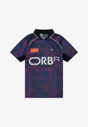 Donkerblauw racejack met Oracle Red Bull Racing- en ORBR-logo's, zwarte kraag en korte mouwen met zwarte boorden.
