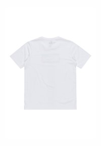 Vit kortärmad t-shirt i bomull. Har en bleknad grafisk tryck på baksidan, med rund halsringning och rak fåll.