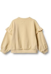 Ljusgul sweatshirt med volangärmar, rund hals och ribbade mudd. Mjukt tyg med en avslappnad passform och samlad midja.