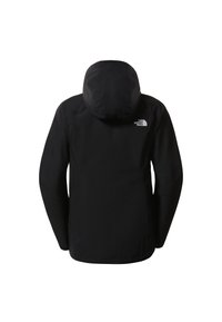 Veste noire à capuche avec manches longues, montrant le dos et le logo The North Face en haut à droite.
